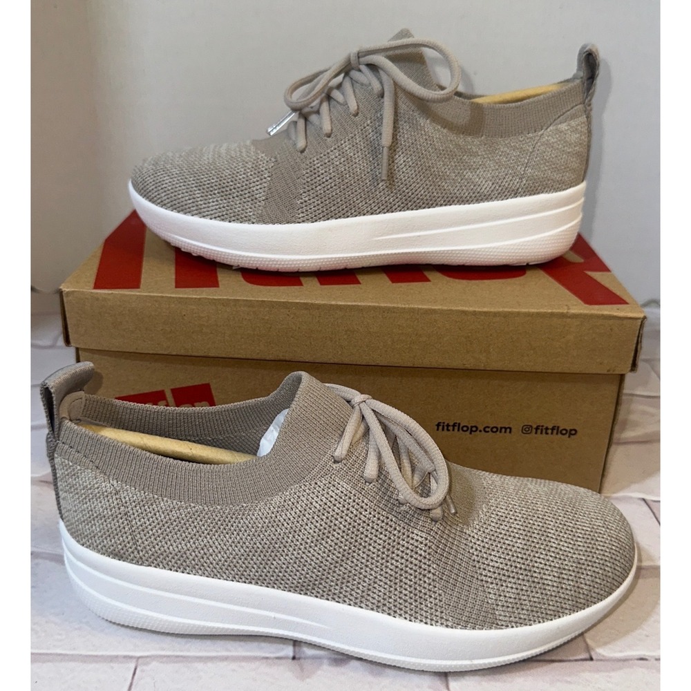 FitFlop F-Sporty Uberknit Sneakers Dark Taupe Mix Womens 5 Low Top Trainers NEW